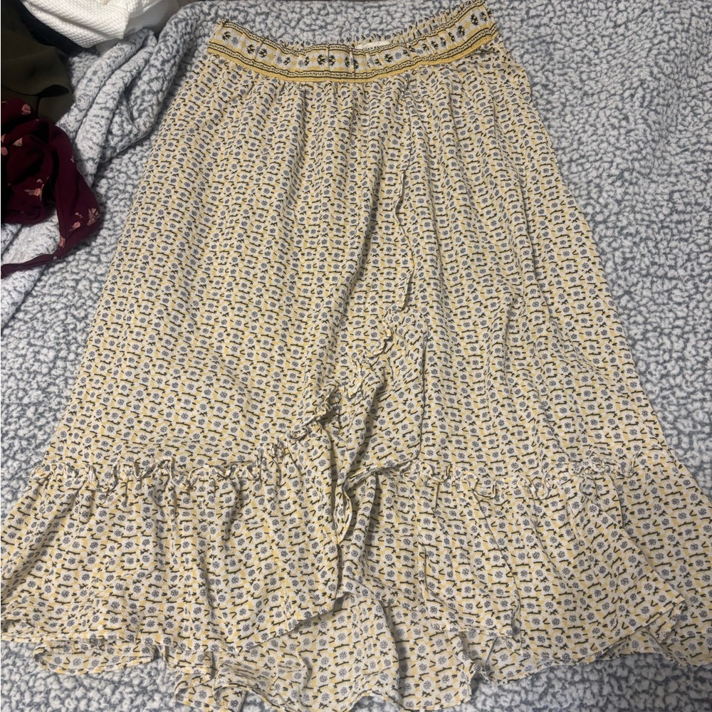 Women’s Yellow Floral Ruffle Midi Skirt